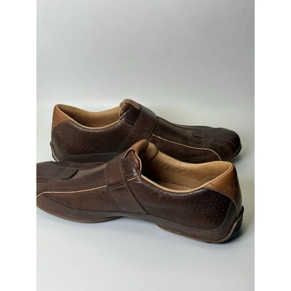 Fossil Men's Brown Leather Loafers Easy On Hook And Loop Fastener Size 11.5M